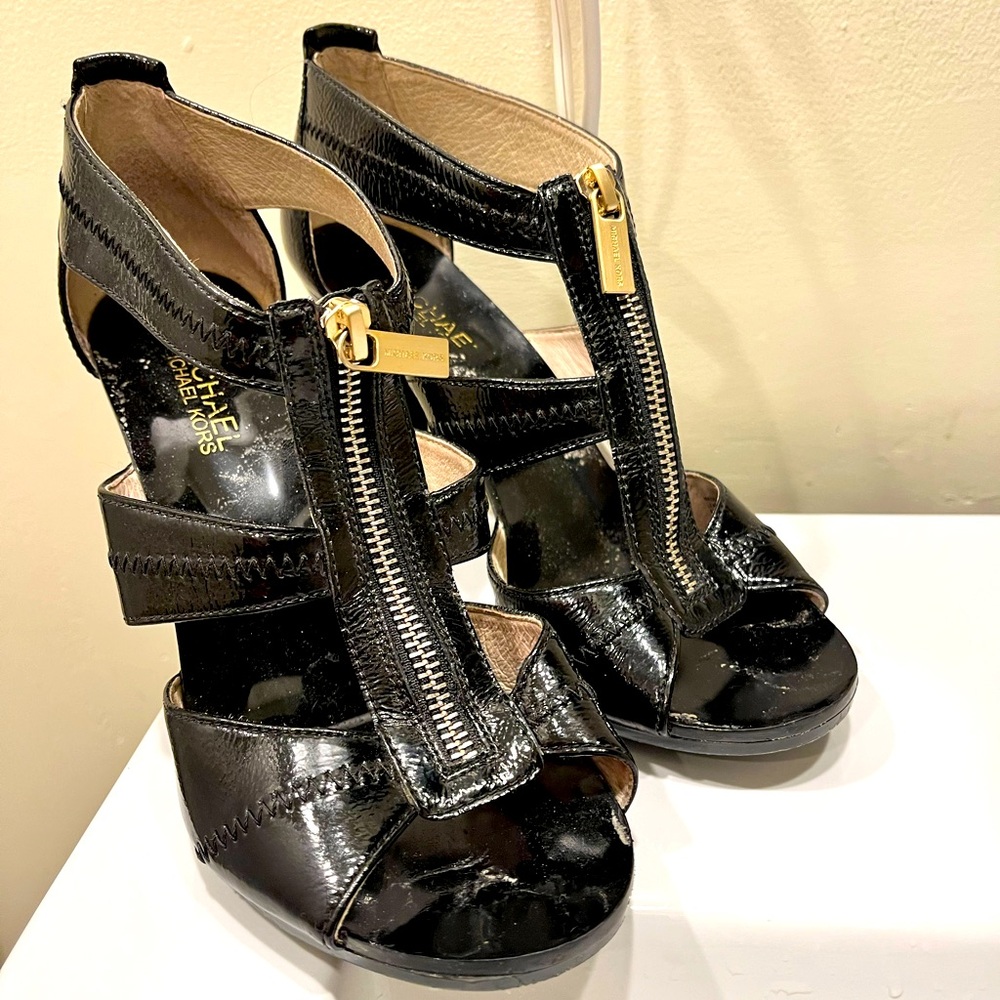 Michael Kors patent leather zip sandals